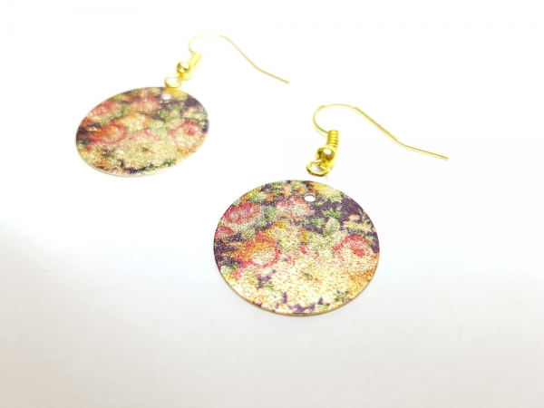 bunte Blumen Kreis Ohrringe goldfarben